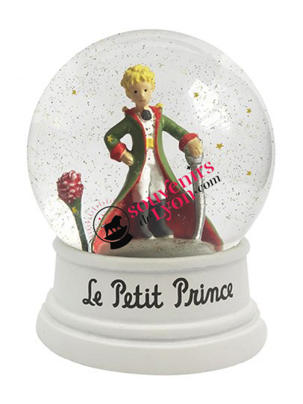 Snow globe the Little Prince in a cape, the Rose and sequins on Souvenirsdelyon.com