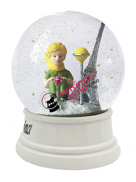 The Little Prince snow globe, his planet, the Eiffel Tower and sequins. on Souvenirsdelyon.Com