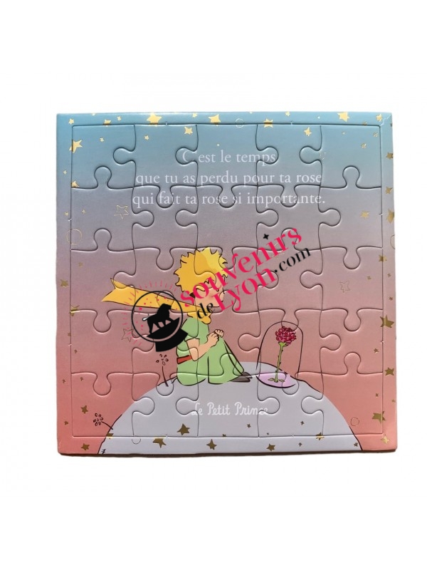 Carte postale Puzzle 25 pièces Le Petit Prince et la rose chez souvenirsdelyon.com