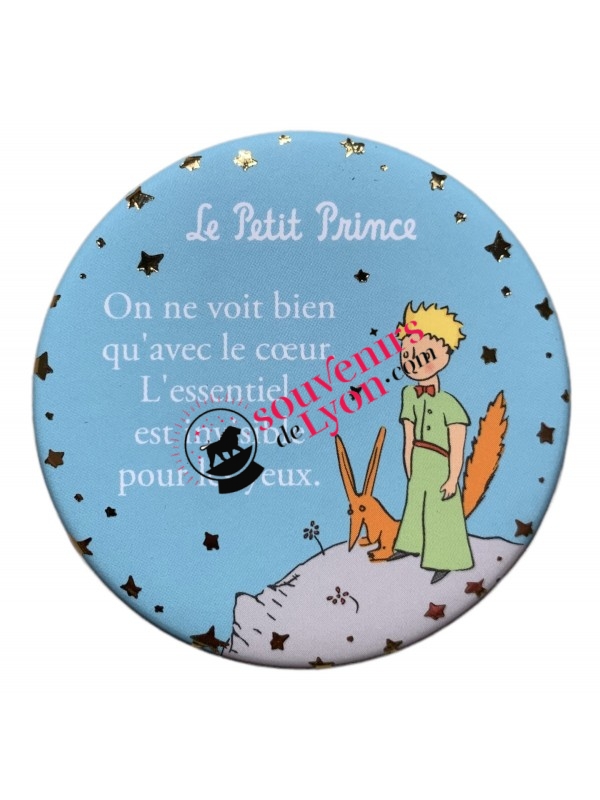 Magnet rond le Petit Prince et le Renard sur l'asteroïde chez Souvenirsdelyon.com