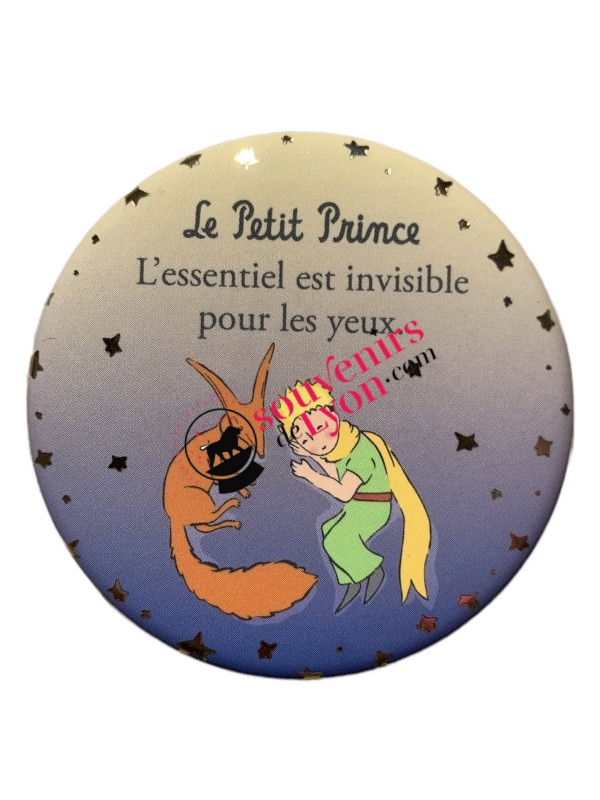 Magnet rond le Petit Prince et le renard allongés chez Souvenirsdelyon.com
