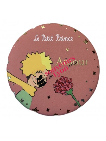 Magnet rond le Petit Prince assis et la Rose chez Souvenirsdelyon.com