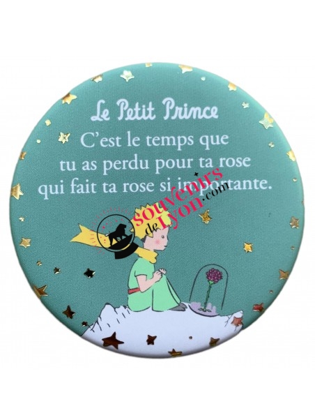 Round magnet The Little Prince seated and the Rose Souvenirsdelyon.com