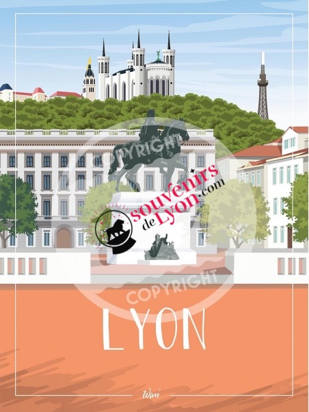 Postcard Lyon Bellecour and Basilica Fourvière Souvenirsdelyon.Com