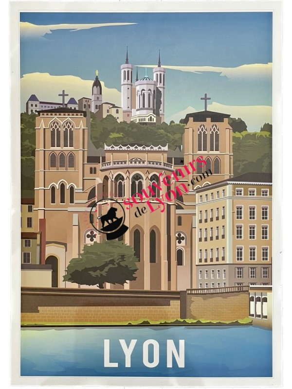 Affiche Lyon Cathédrale de Saint Jean et Basilique de Fourvière chez Souvenirsdelyon.com