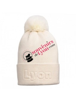 Bonnet Lyon Robin Ruth pompon écru chez souvenirsdelyon.com