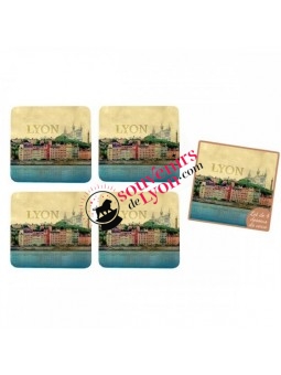 Set de 4 sous verre Lyon rétro chez souvenirsdelyon.com