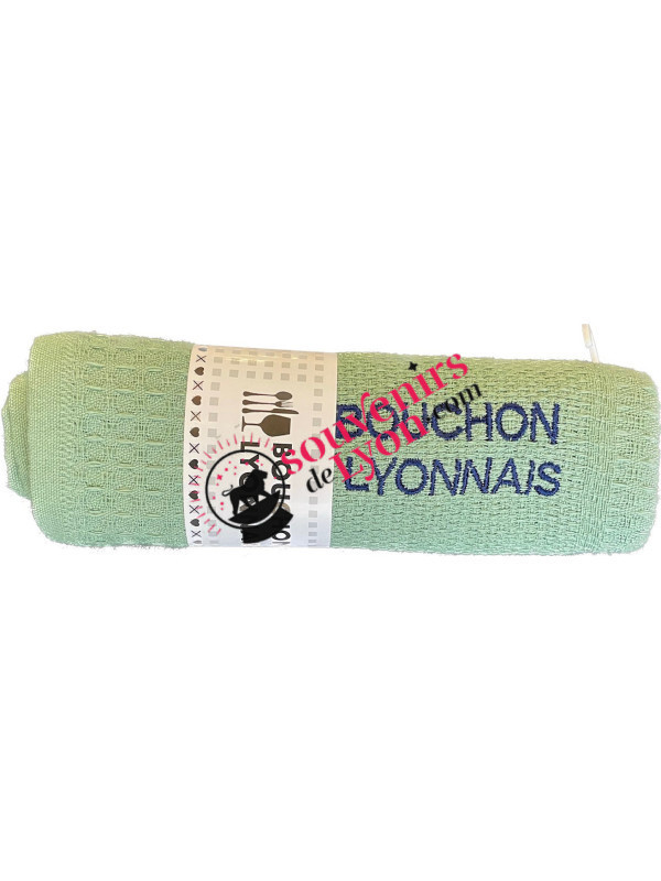 Torchon Lyon Bouchon Lyonnais vert chez Souvenirsdelyon.Com