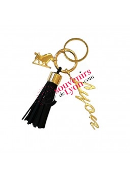 Lyon gold and black pompom key ring at Souvenirsdelyon.Com