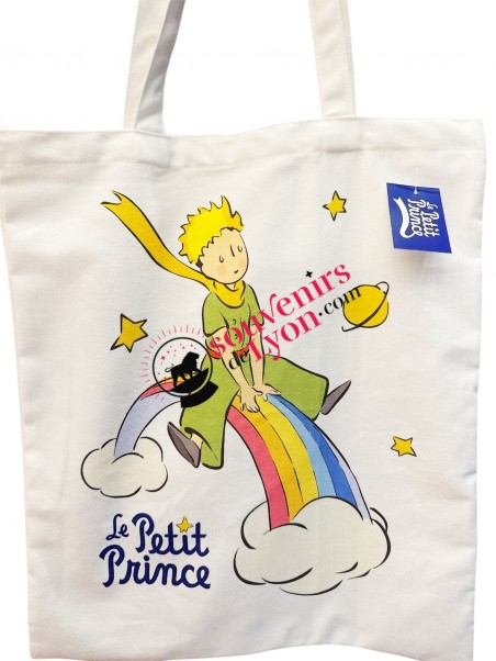 Tote bag le Petit Prince arc-en-ciel blanc chez Souvenirsdelyon.com