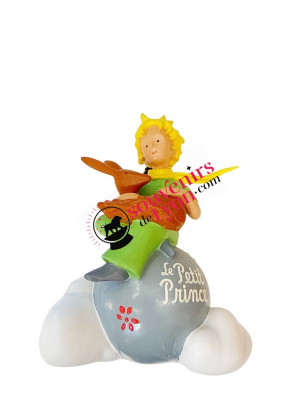 the little prince on his planete with the fox statue on souvenirsdelyon.com