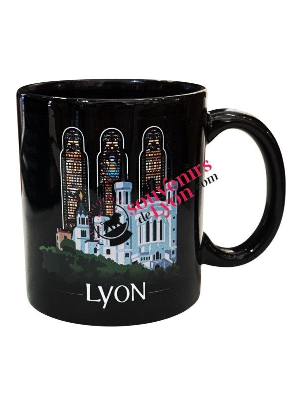 Mug Lyon Basilica stained glass windows black on souvenirsdelyon.com