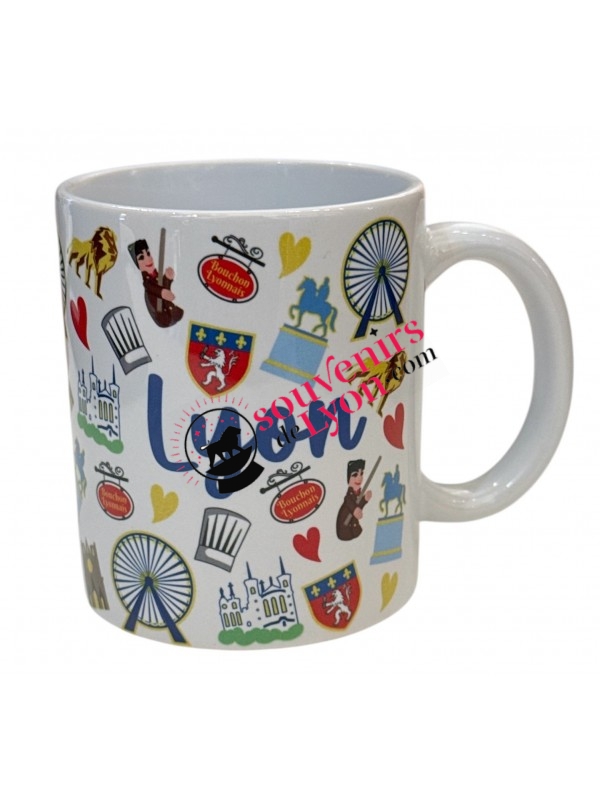 Mug Lyon Symbole blanc chez Souvenirsdelyon.com