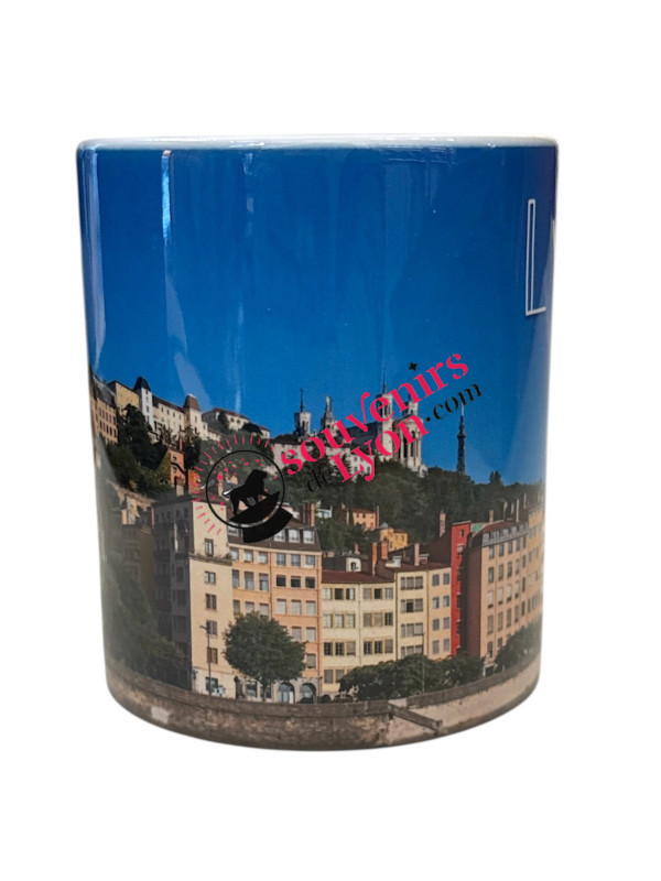 Mug Lyon Quai Saint Georges bleu chez Souvenirsdelyon.com