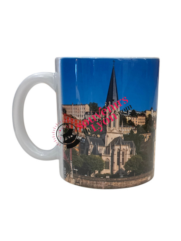 Mug Lyon Quai Saint Georges bleu chez Souvenirsdelyon.com