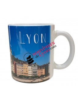 Mug Lyon Quai Saint Georges bleu chez Souvenirsdelyon.com