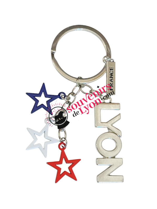 Porte-clés Etoiles Bleu Blanc Rouge Lyon chez souvenirsdelyon.com